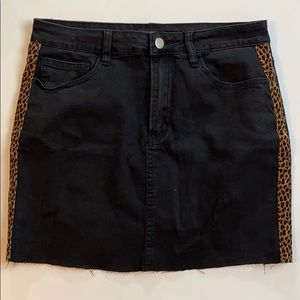 Black Denim Skirt with Velvet Cheetah Print Stripe
